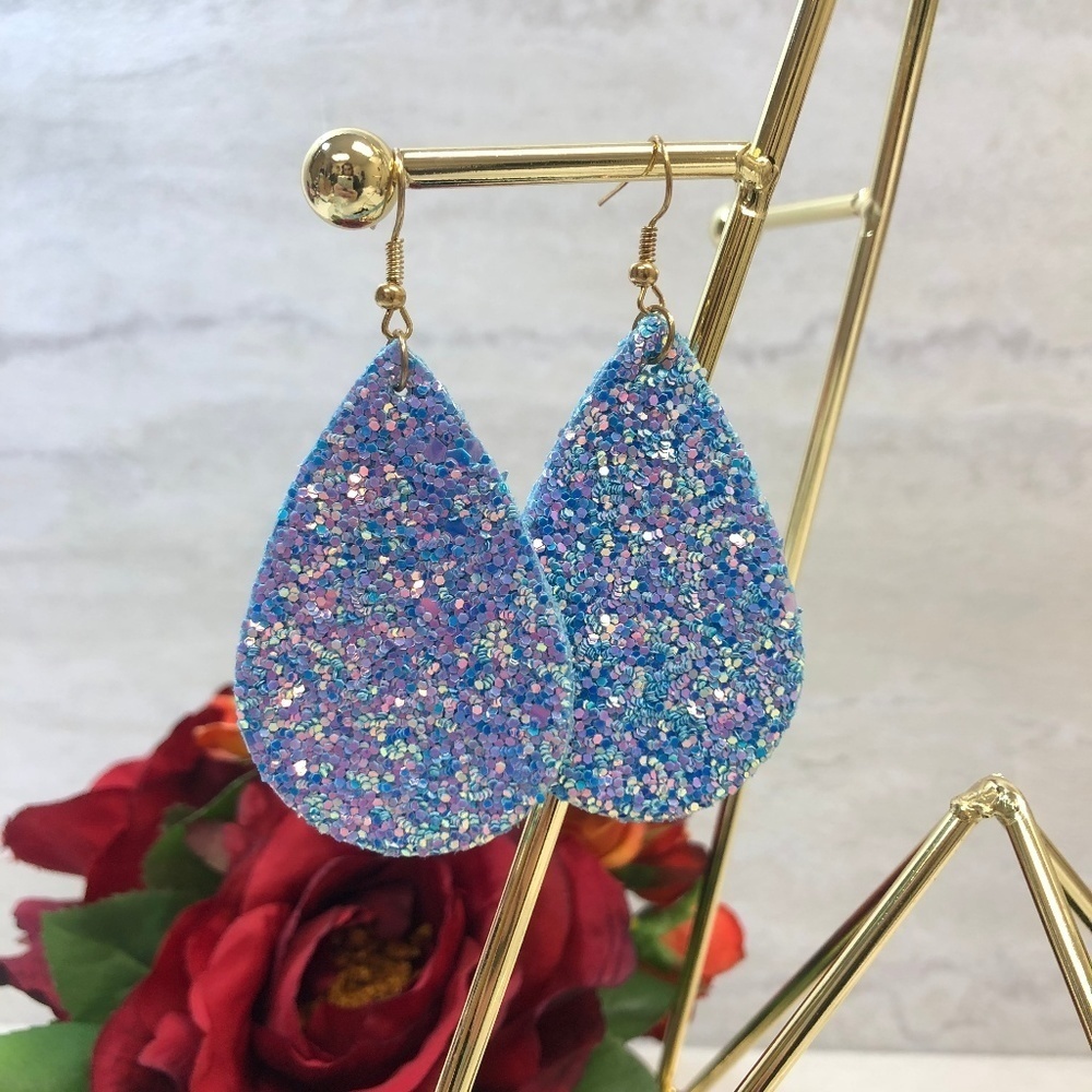 5/$20 Blue Glitter Teardrop Earrings, New